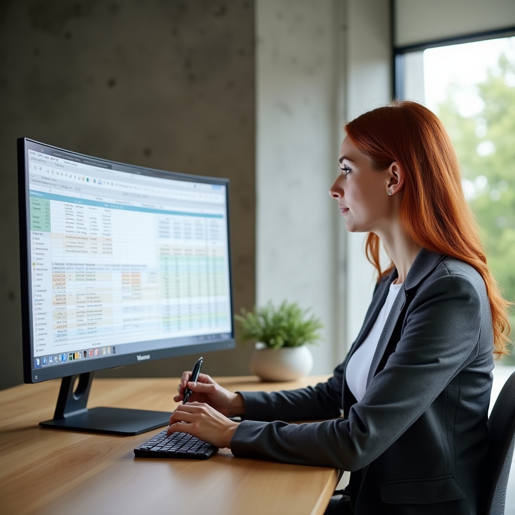 Freelancer using financial planning spreadsheet on desktop computer