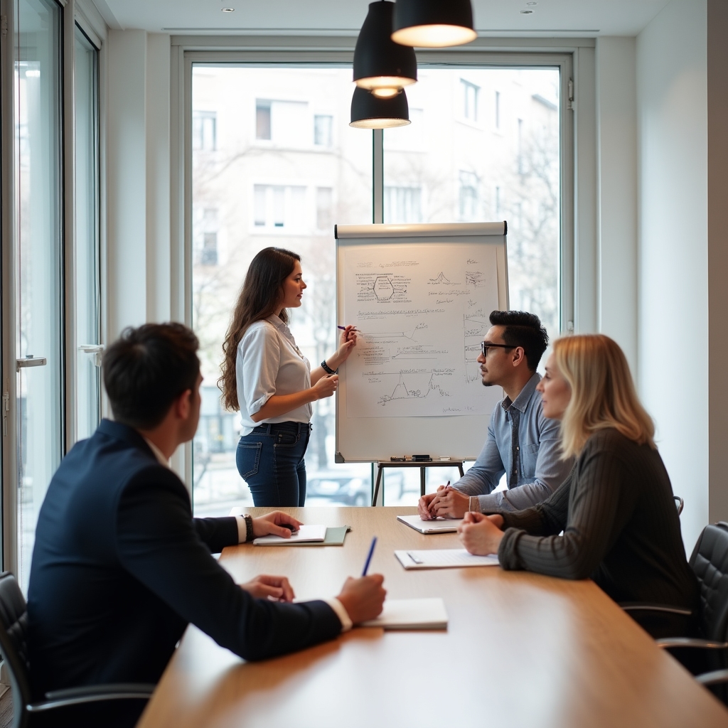 Small group education session in a bright modern meeting room